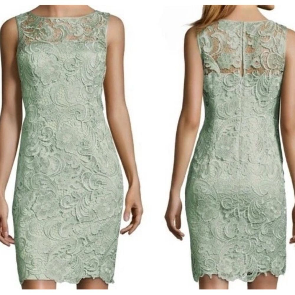 Adrianna Papell Illusion Lace Sheath Dress Sz 4
